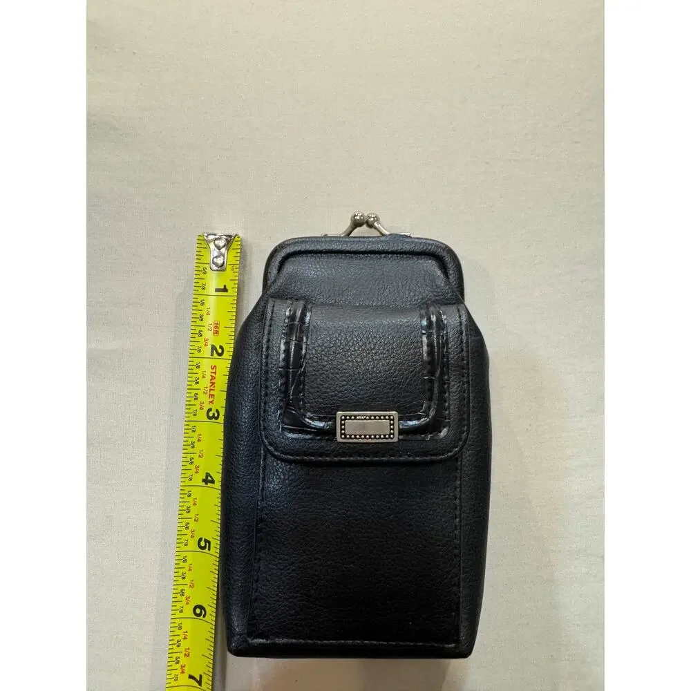 Vintage Black Faux Leather Coin Purse Cigarette Clutch w/ ID &‎ Card Slots